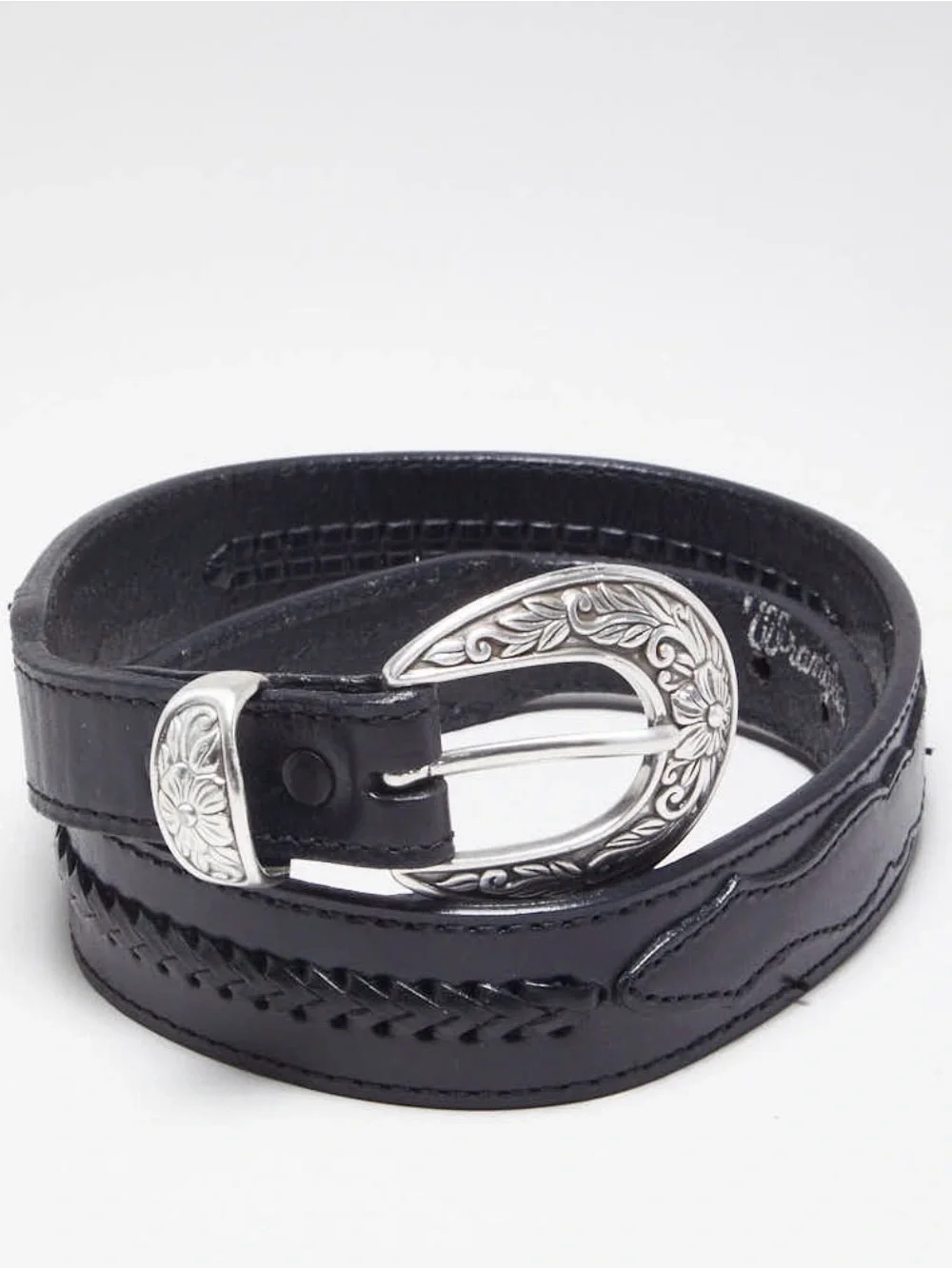 Vintage Wrangler Leather Western Belt Handcrafted Old Sonora Mexico Black 26/65